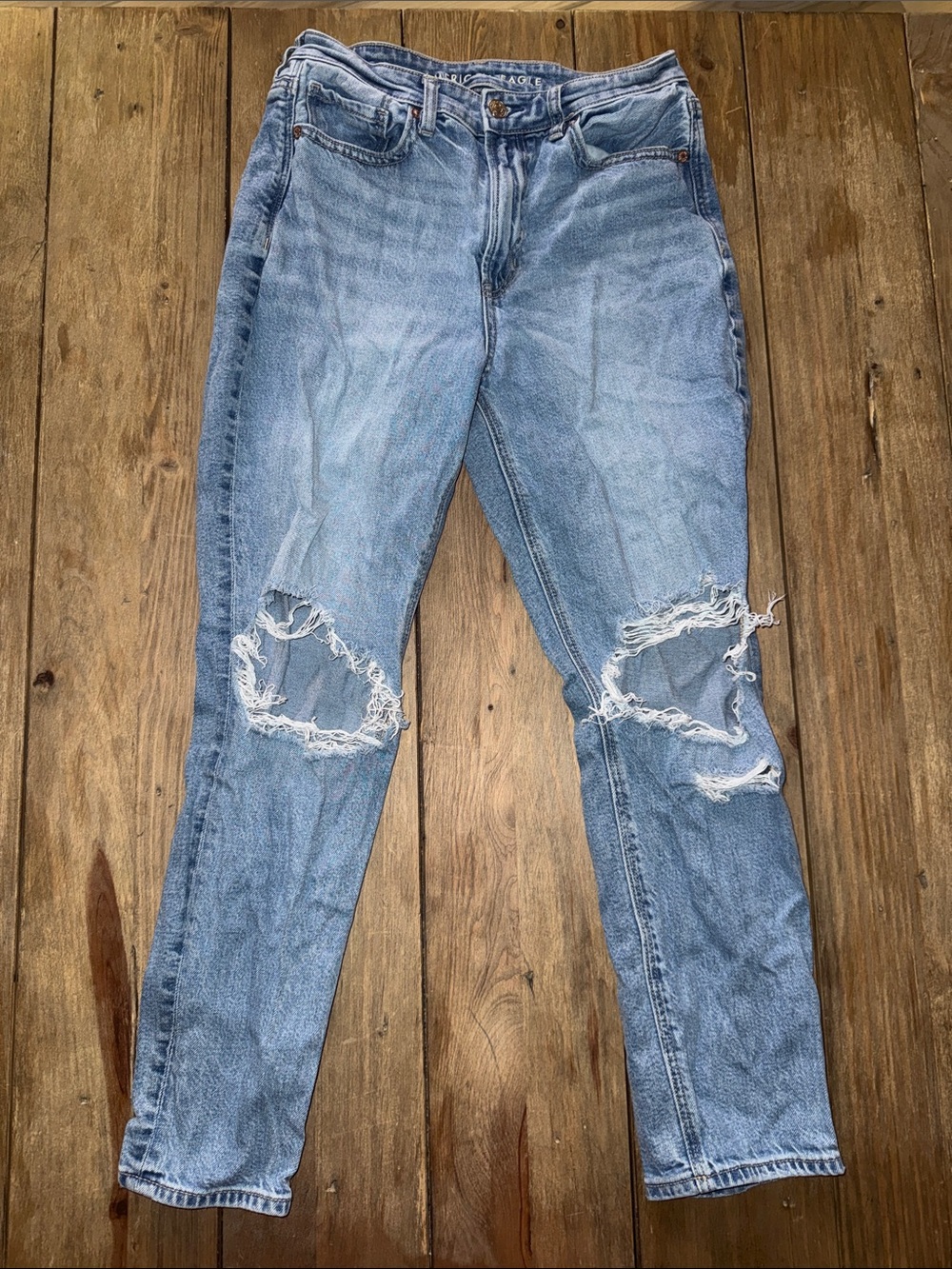 American Eagle Outfitters Light Blue Distressed Strigid Mom Jeans Short